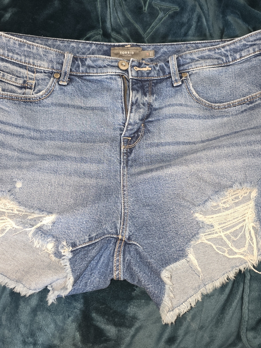 torrid Light Blue Distressed High-Rise Jean Shorts Sz 14 Lightly Worn #2